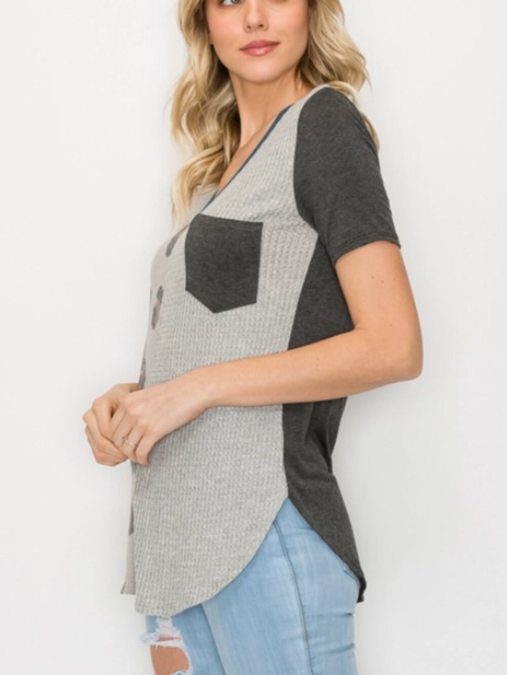 Gray Animal Color Block Top - Picture 2 of 4
